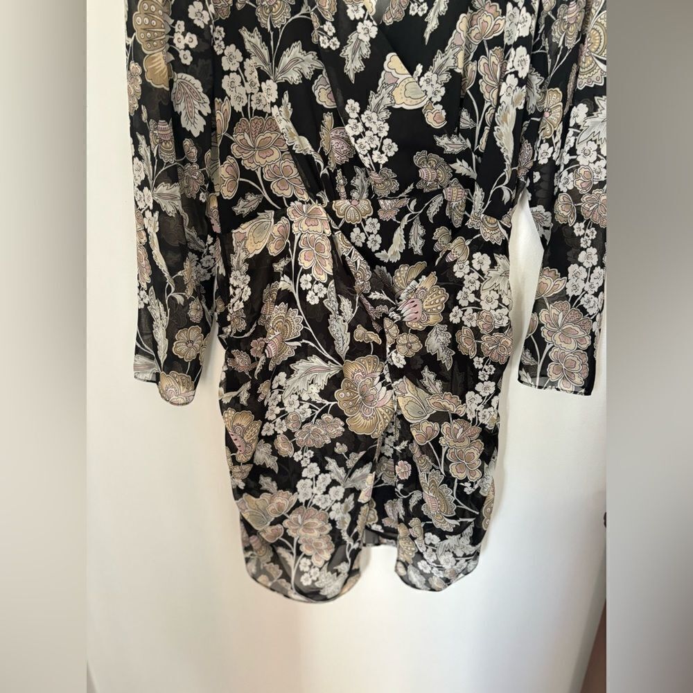 River Island Floral Long Sleeve Deep V Dress Size 10 Black NWT - Picture 10 of 14